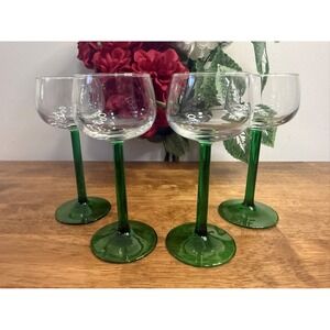 Vintage Luminarc France Green Stem Wine Glasses Set Holiday Barware Bar Cart MCM